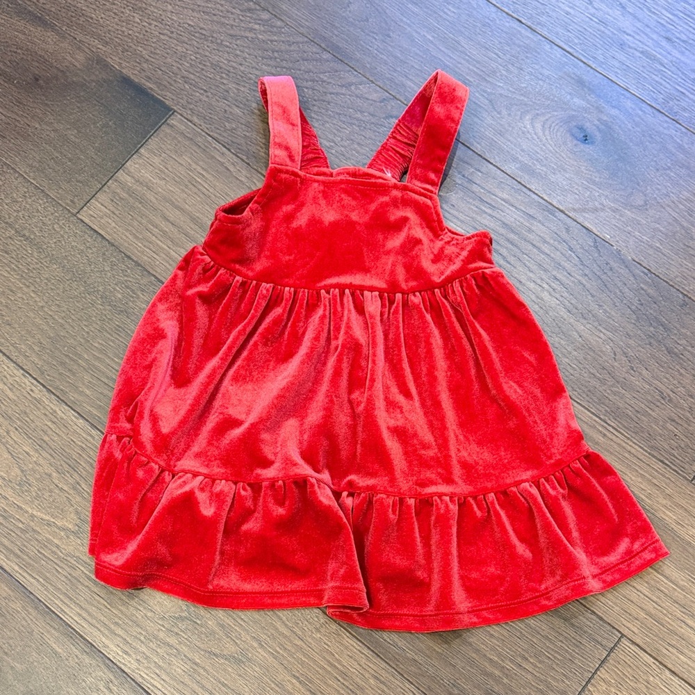 Cat & Jack Girls Red Velvet Sleeveless Dress Size 18 Months C5-063